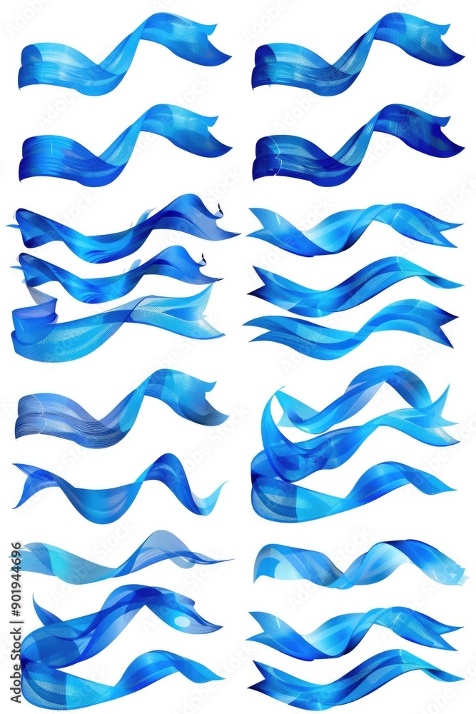 Obraz premium Watercolor Blue Waves White Background