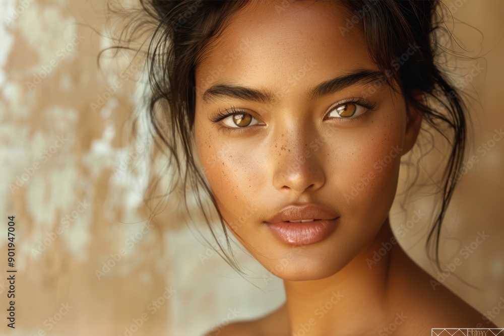 Young woman with freckles is posing for beauty portrait Young woman with freckles is posing for beauty portrait
