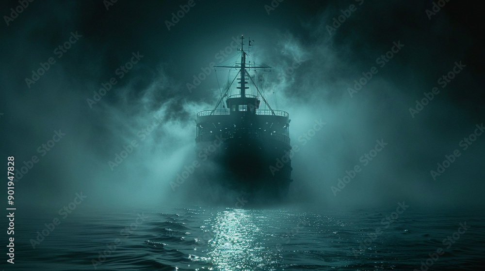 A large ship is in the water with smoke coming out of it A large ship is in the water with smoke coming out of it