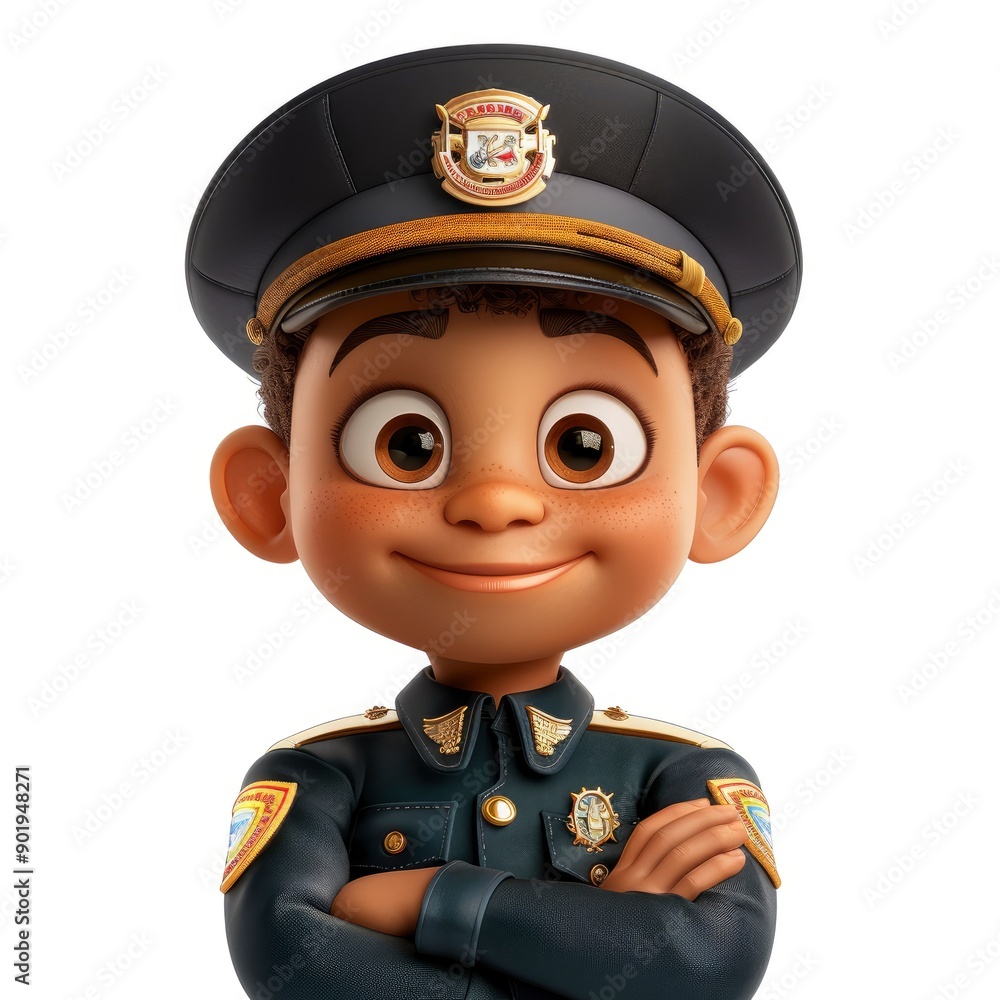 3D Illustration Of An African American Boy Wearing A Uniform, Looking Official 3D Illustration Of An African American Boy Wearing A Uniform, Looking Official