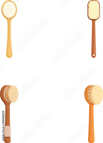 Vector illustration of four different types of bath brushes on a white background