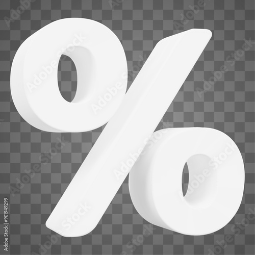 White 3d sign percent discount on isolated background. Voucher gift. Vector illustration.