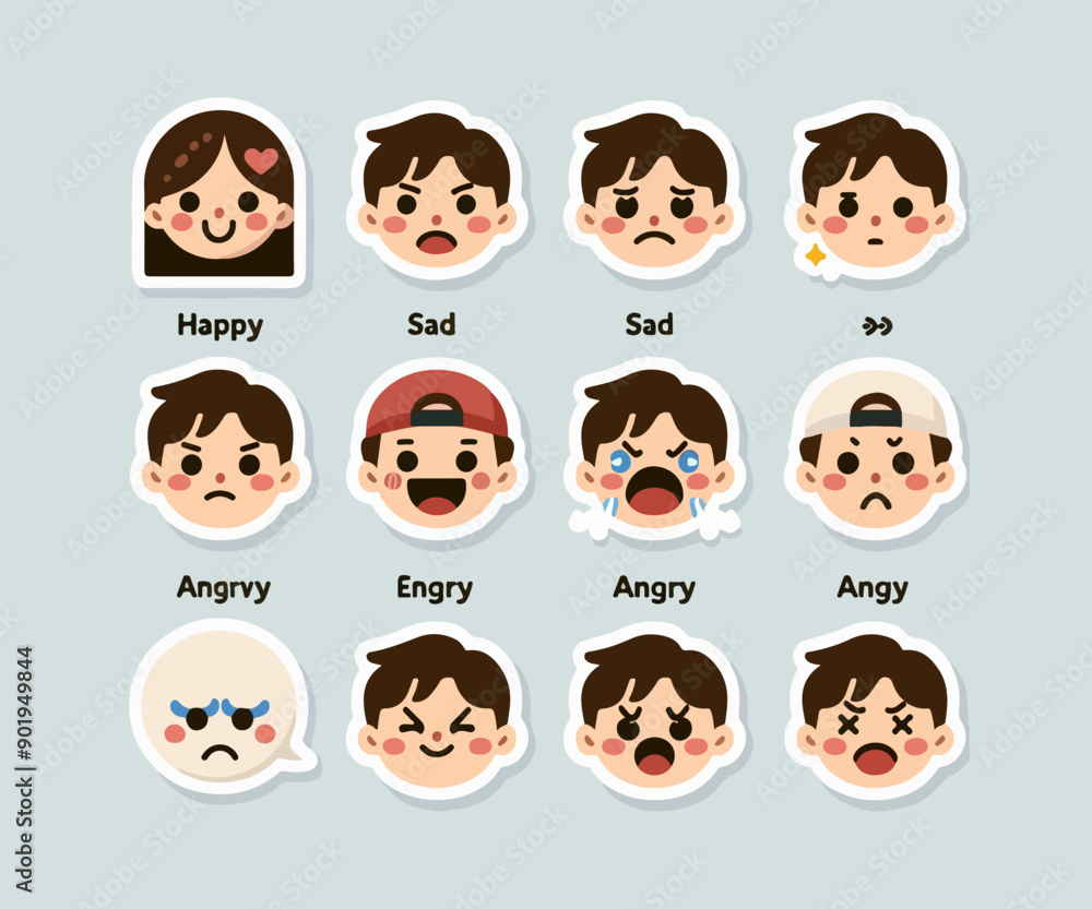 cute face different expressions sticker set in vector format cute face different expressions sticker set in vector format
