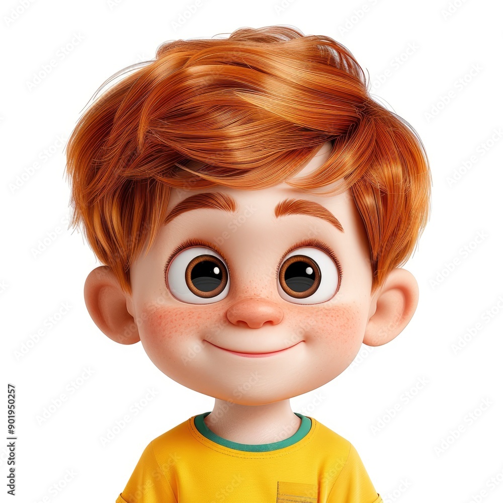 3D Little Boy Wearing A Bright Yellow T-Shirt 3D Little Boy Wearing A Bright Yellow T-Shirt