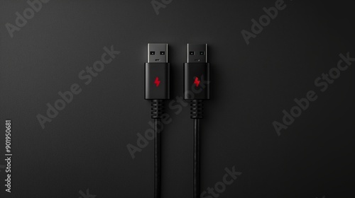 High-Quality Black USB Cable With Red Accent on Dark Background for Charging and Data Transfer photo