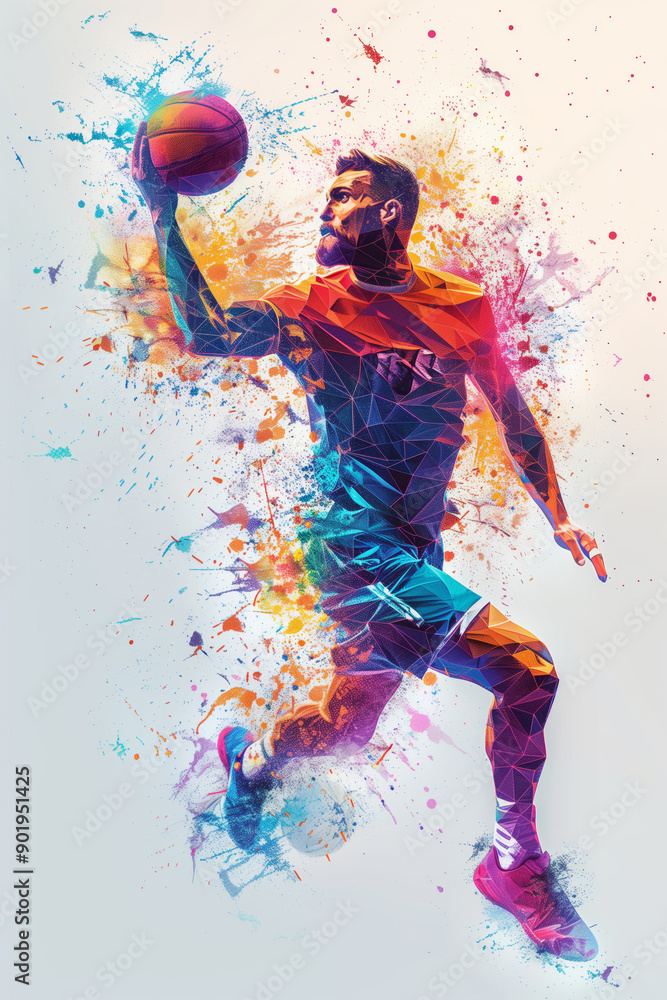 A Splash of Color: Basketball Player in Motion A Splash of Color: Basketball Player in Motion