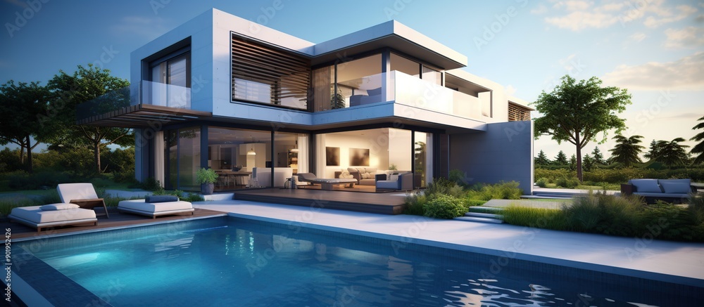 Obraz premium Modern house with garden swimming pool