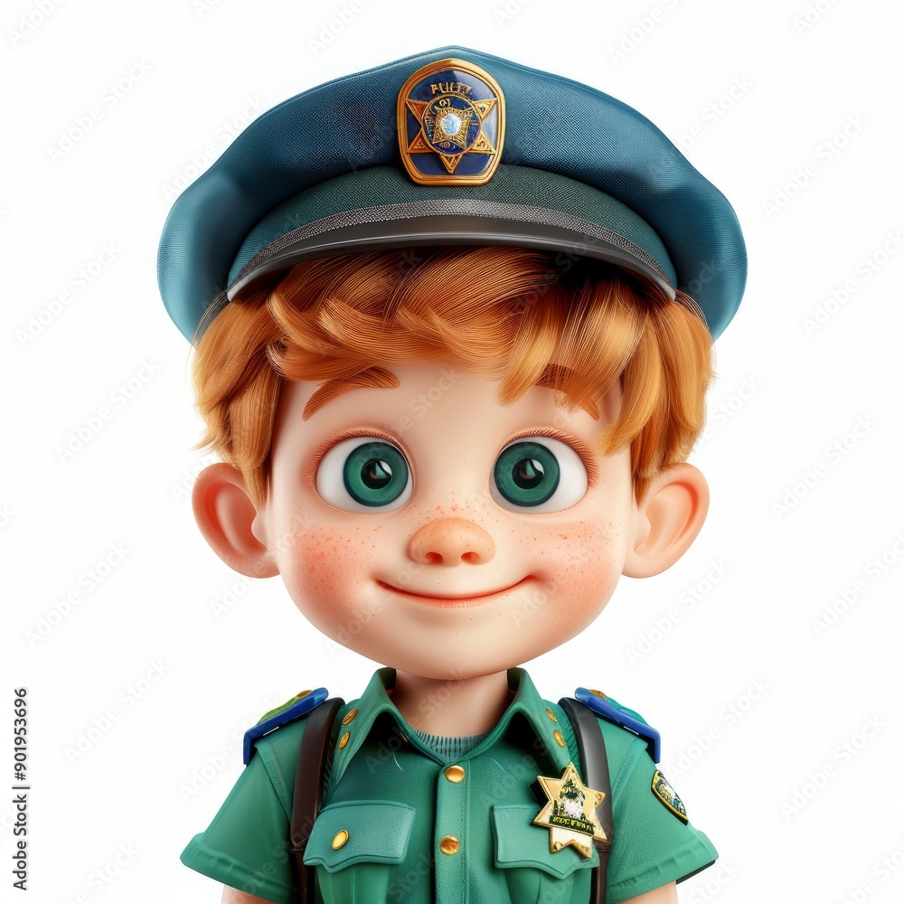 3D Rendering Of A Cute Little Boy With A Police Hat And Uniform 3D Rendering Of A Cute Little Boy With A Police Hat And Uniform