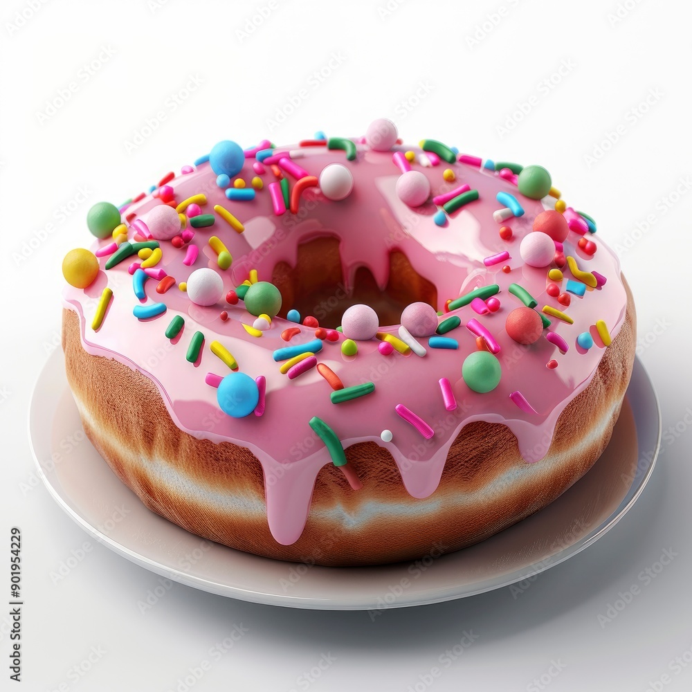 3D Rendering Of A Donut With Pink Glaze And Colorful Sprinkles 3D Rendering Of A Donut With Pink Glaze And Colorful Sprinkles