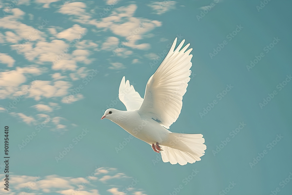 white dove soaring in clear blue sky, symbol of peace and freedom ...