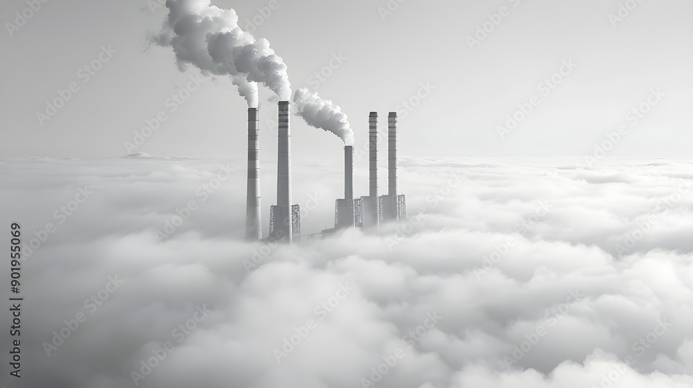 smoke stacks, industrial pollution, environmental impact, industrial landscape, atmospheric clouds, industrial design, ecological considerations, modern industry, sustainability themes, gray scale,... smoke stacks, industrial pollution, environmental impact, industrial landscape, atmospheric clouds, industrial design, ecological considerations, modern industry, sustainability themes, gray scale,...