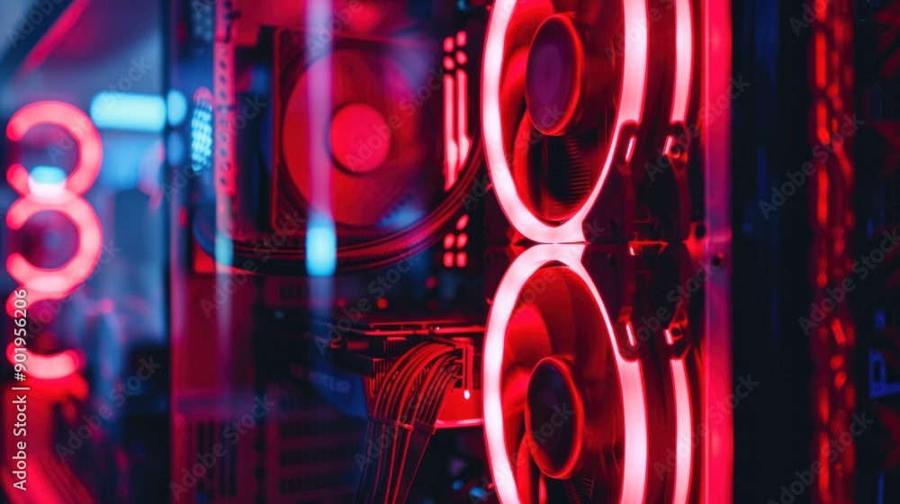 Fototapeta premium RGB Cooling Fan Inside a Computer Case