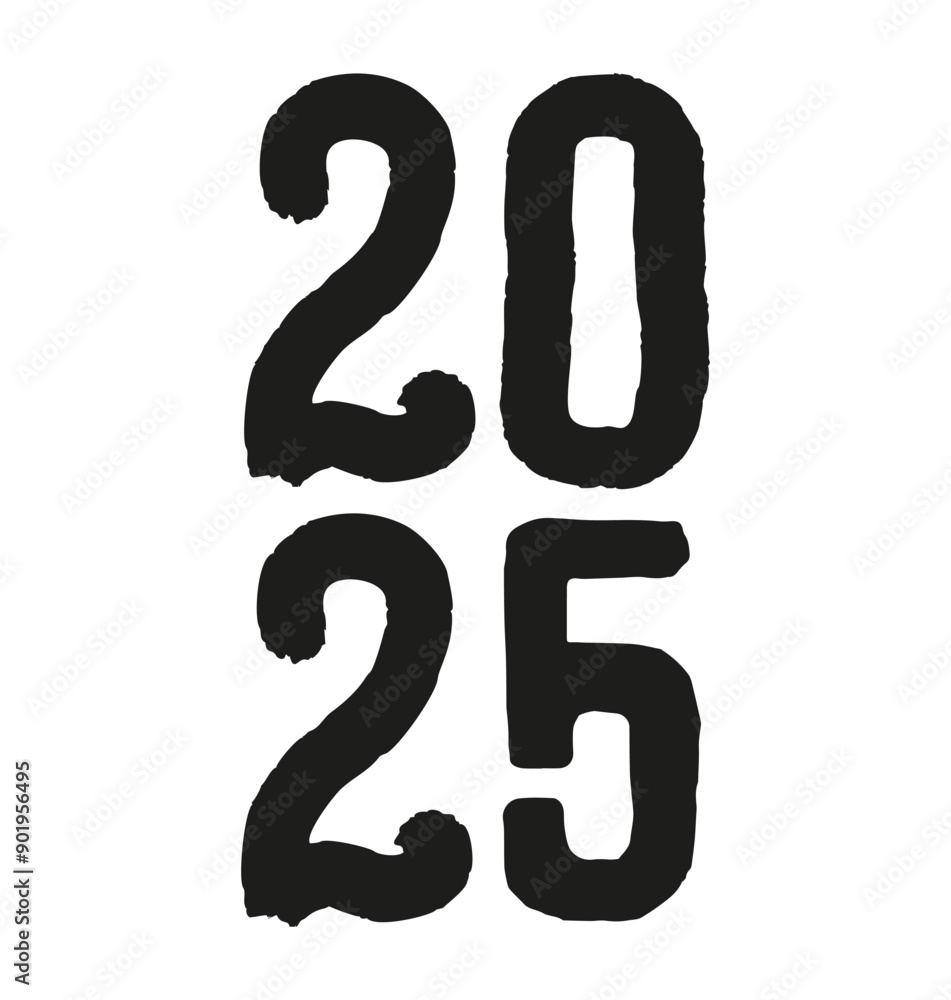 Vector 2025 year black handwriting vertical font. Illustration with lettering for calendar .Isolated typography bold text for logo design, flyer, banner, poster, planner Vector 2025 year black handwriting vertical font. Illustration with lettering for calendar .Isolated typography bold text for logo design, flyer, banner, poster, planner