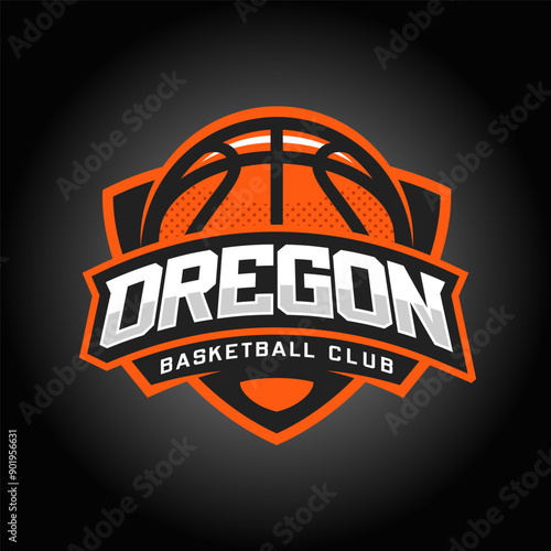 Basketball club logo, emblem, designs with ball. Oregon Sport badge vector illustration
