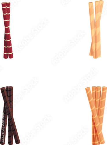 Collection of chocolate and vanilla waffle rolls isolated on a clean white backdrop