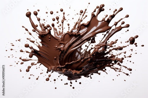 Chocolate melting with explosive splash, isolated on white background for stunning visual impact photo