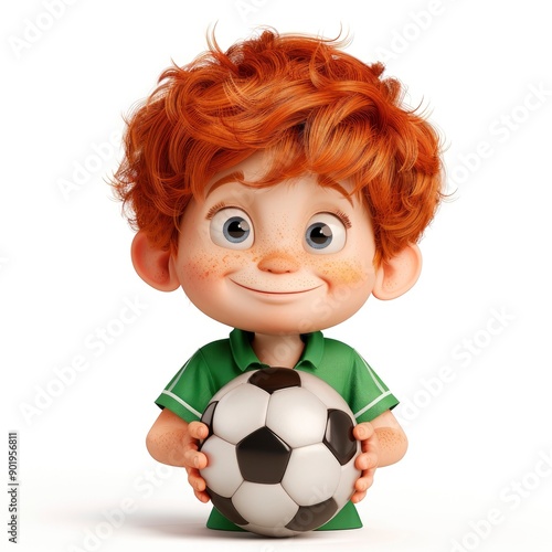 Boy With A Soccer Ball, Isolated On A White Background, 3D Rendering © ACE STEEL D