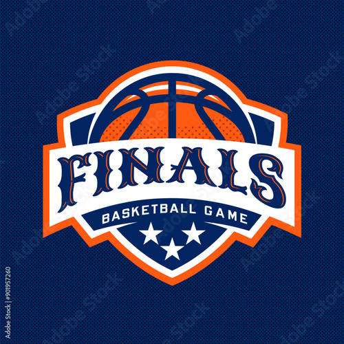 Basketball logo, emblem, designs with ball. Finals game badge vector illustration