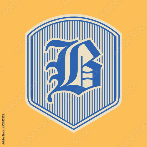The letter B in the Gothic style. Vector. Old alphabet. Set of soccer logo or soccer club badge. Football logo with shield background vector design