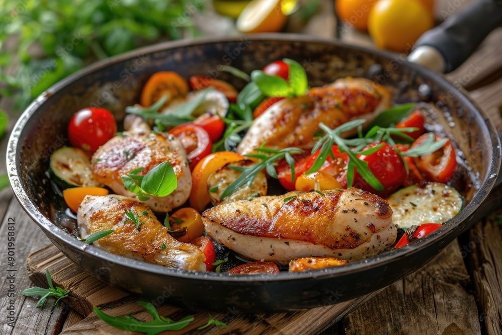 Chicken Pan Filled with Tomatoes and Herbs