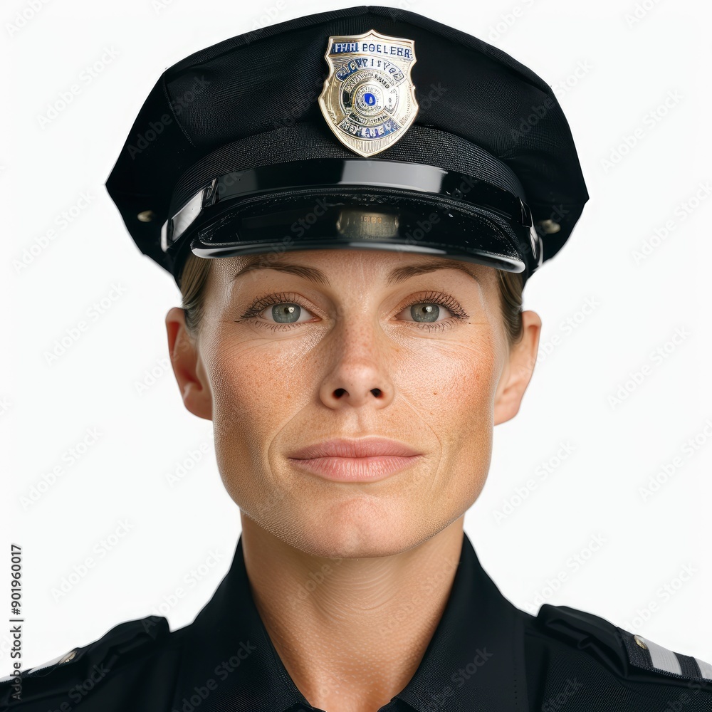 Female Police Officer In Uniform, Looking Authoritative, Isolated On A White Background, 3D Illustration Female Police Officer In Uniform, Looking Authoritative, Isolated On A White Background, 3D Illustration