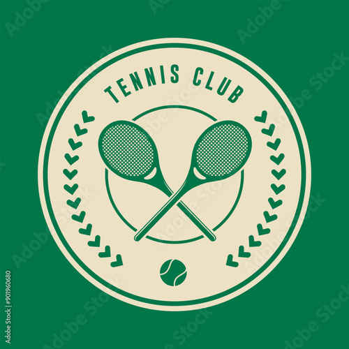 PrintVintage tennis logo, badge, emblem and much more. Tennis club vintage tee print, athletic apparel design shirt graphic print. photo