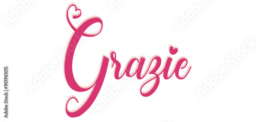 Grazie - parola scritta in italiano - colore rosa - grafica vettoriale - calligrafia elegante con  cuori