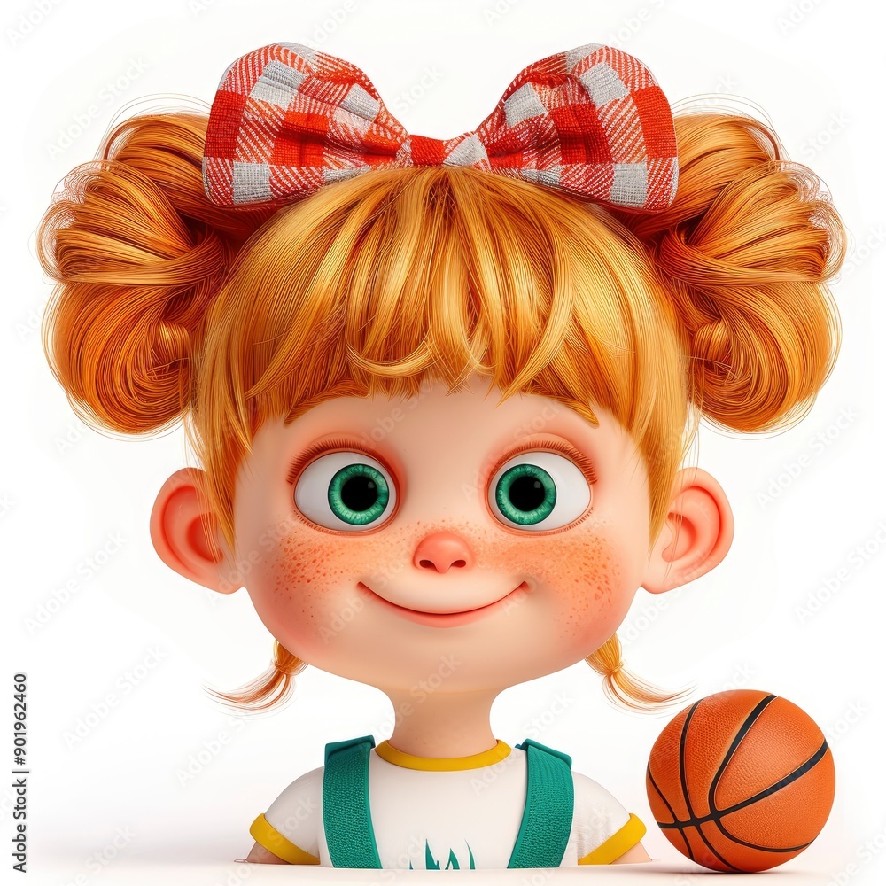 Little Girl With A Basketball, Ready To Play, White Background, Isolated, 3D Illustration Little Girl With A Basketball, Ready To Play, White Background, Isolated, 3D Illustration