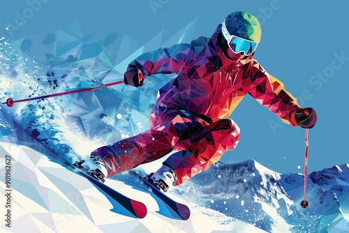 Wallpaper Mural A Polygonal Descent: A Skier Carves Through the Mountainside Torontodigital.ca