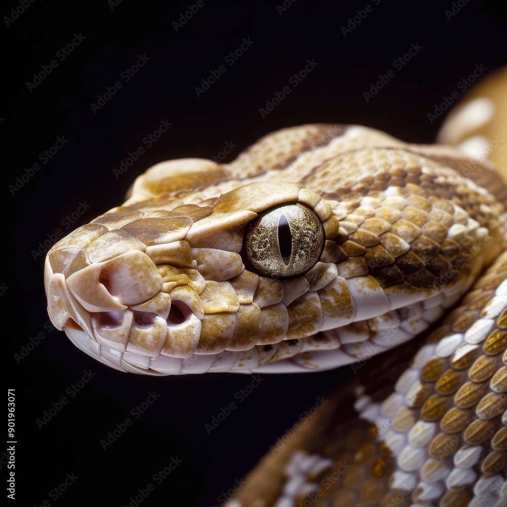 Close-Up Examination of a Colorful Desert Boa Constrictor Against a Dark Background Close-Up Examination of a Colorful Desert Boa Constrictor Against a Dark Background