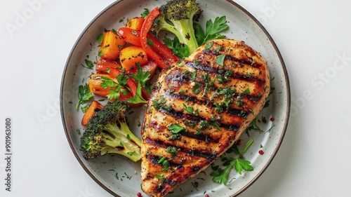 Wallpaper Mural Grilled Chicken Breast with Vegetables on Plate Torontodigital.ca