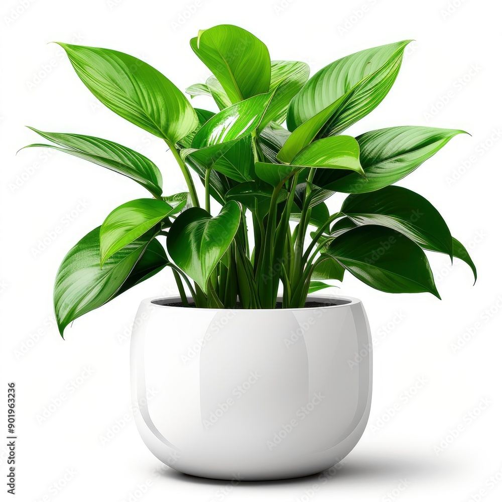 Plant In A Sleek White Ceramic Pot, Isolated On A White Background With Clipping Path Included Plant In A Sleek White Ceramic Pot, Isolated On A White Background With Clipping Path Included