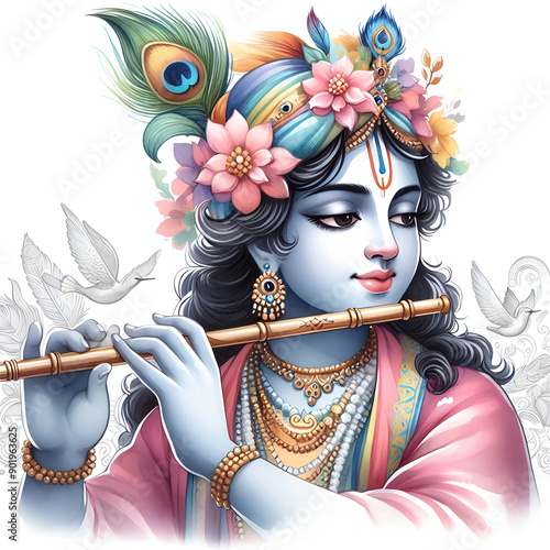 Watercolor Lord Krishna image background photo