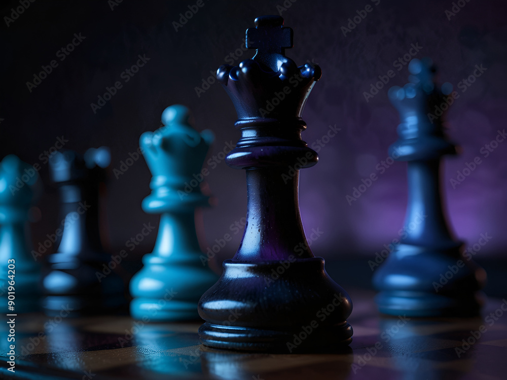 Chess pieces on a chessboard, closeup