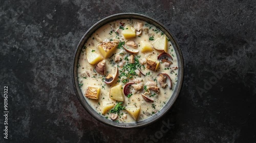 Delicious Creamy Clam Chowder Soup with Potatoes and Herbs