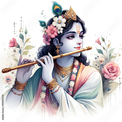 Watercolor Lord Krishna image background photo