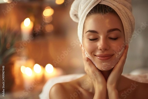 A young woman receiving a facial treatment at a beauty spa