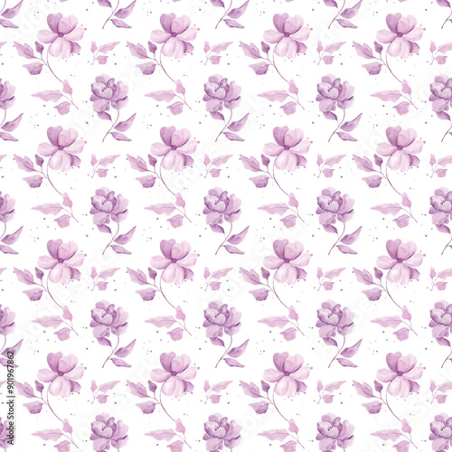 Painted watercolor monochrome flowers. Monochrome seamless watercolor pattern. Home textiles. Interior. Print for fabric. Textile. Scrubbooking. Watercolor. Italy. Turkey