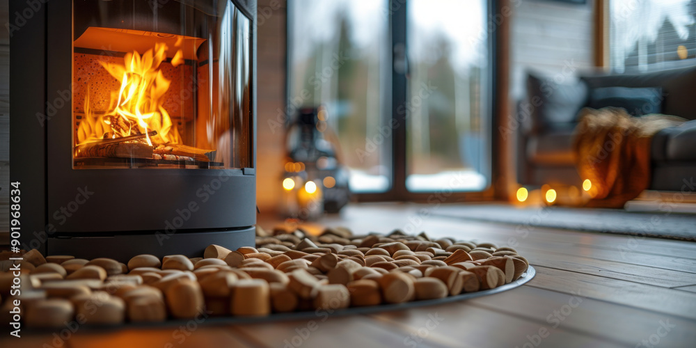 Room with a pellet and wood stove for heating. Concept Pellet Stove, Wood Stove, Room Heating, Cozy Environment
Room with a pellet and wood stove for heating. Concept Pellet Stove, Wood Stove, Room Heating, Cozy Environment