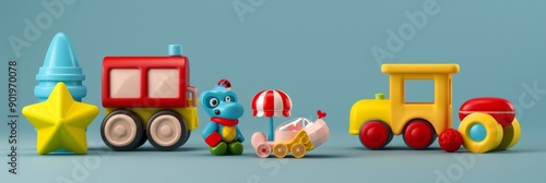 Classic toddler toys in three distinct colors, meticulously cut out and isolated a transparent PNG