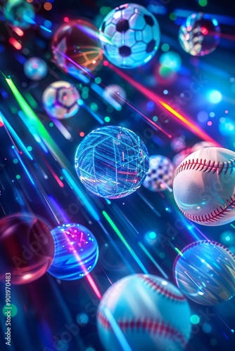 Banner showcasing baseballs, tennis balls, soccer balls, footballs, and handballs with glossy photo