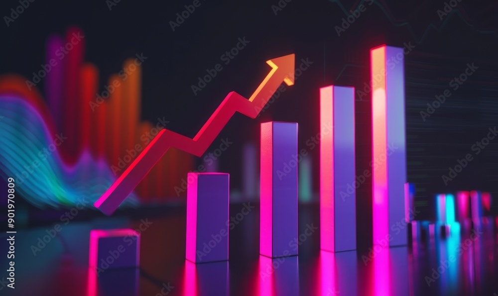 Growing bar graph with rising arrow Growing bar graph with rising arrow