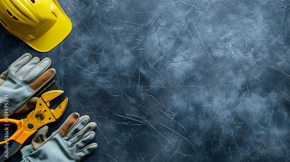 Top View of Various Tools and Equipment for Construction on Dark Wooden Background Top View of Various Tools and Equipment for Construction on Dark Wooden Background