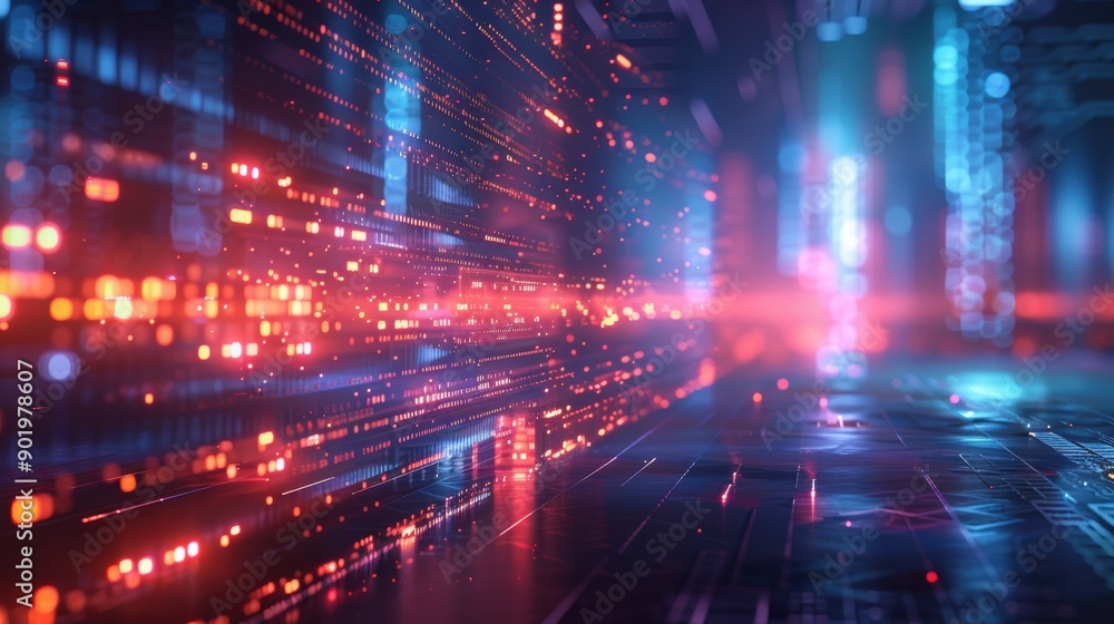 Digital information is flowing in cyberspace through fiber optic cables Digital information is flowing in cyberspace through fiber optic cables