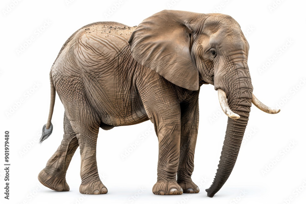 Obraz premium Majestic african elephant standing on white background