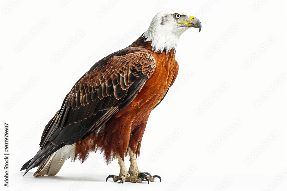 Fototapeta premium Majestic african fish eagle standing on white background