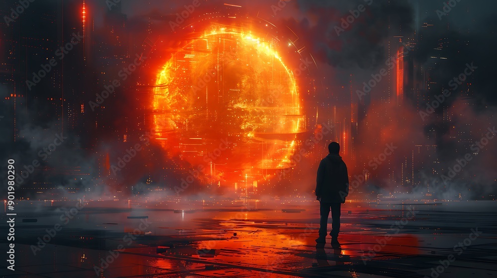 Minimalistic depiction of the first dimension with a Korean researcher observing its properties and presenting on a futuristic background Minimalistic depiction of the first dimension with a Korean researcher observing its properties and presenting on a futuristic background