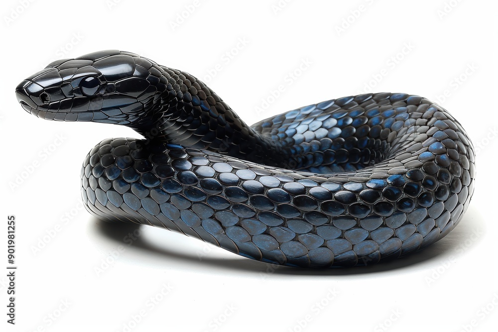 Fototapeta premium Black mamba snake curled up showing blue scales