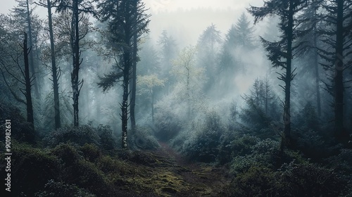 Atmospheric Forest Trail Background. Nature Photography. photo