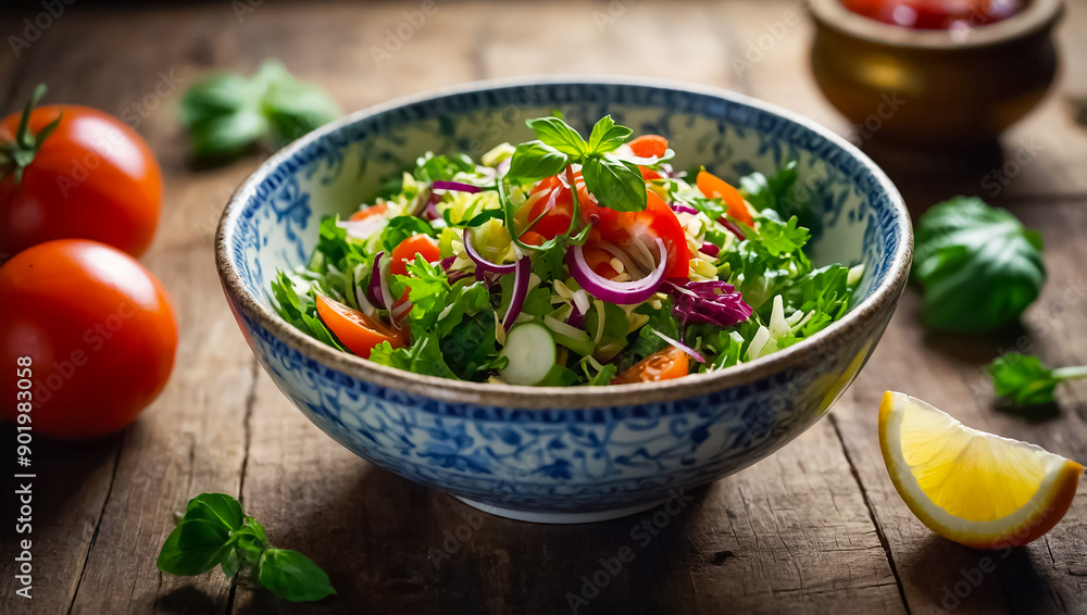 Shopska vegetable salad, traditional Bulgarian food Shopska vegetable salad, traditional Bulgarian food
